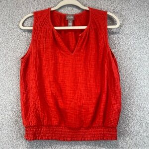 Chico's Double Gauze Tank Top Size 1 (S) Red Keyhole 100% Cotton Bubble Hem